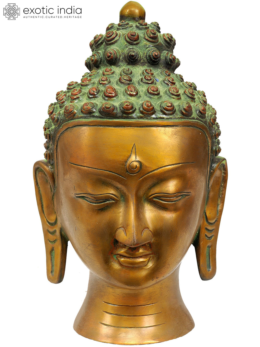 9" Lord Buddha Head Brass Statue Handmade
