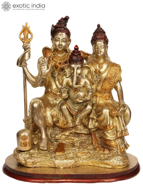 12" Brass Shiva-Parvati Statue with Ganesha