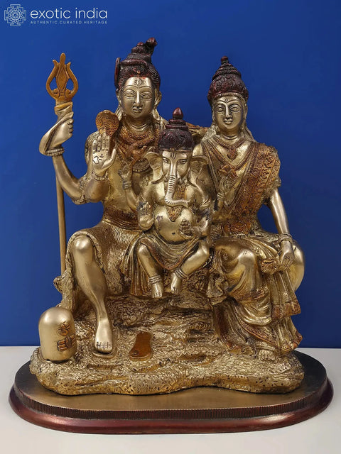 12" Brass Shiva-Parvati Statue with Ganesha