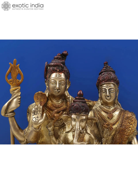 12" Brass Shiva-Parvati Statue with Ganesha