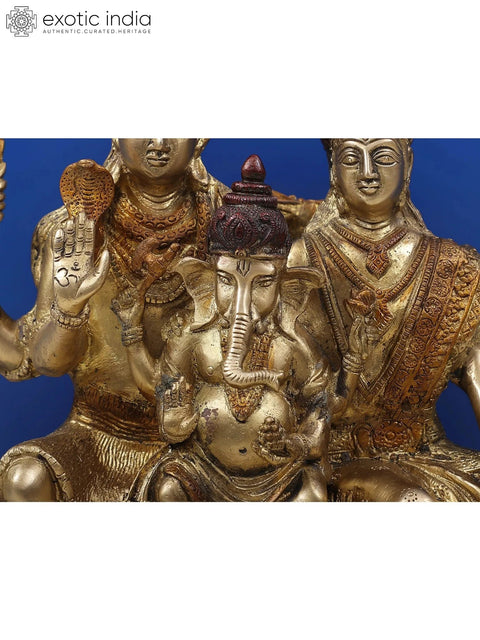 12" Brass Shiva-Parvati Statue with Ganesha