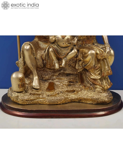 12" Brass Shiva-Parvati Statue with Ganesha