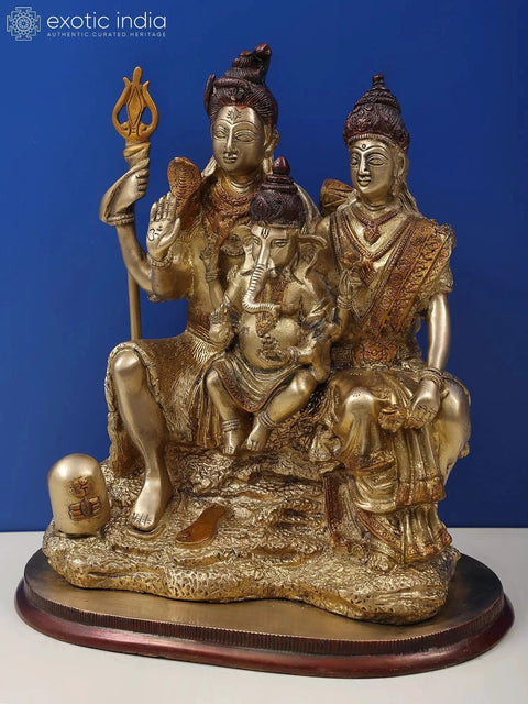 12" Brass Shiva-Parvati Statue with Ganesha