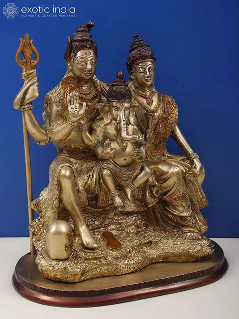 12" Brass Shiva-Parvati Statue with Ganesha