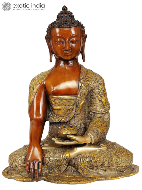 16" Shakyamuni Buddha Brass Statue with Ashtamangalas Handmade