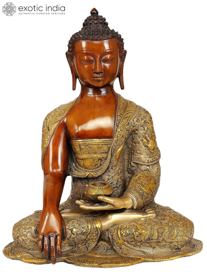 16" Shakyamuni Buddha Brass Statue with Ashtamangalas Handmade