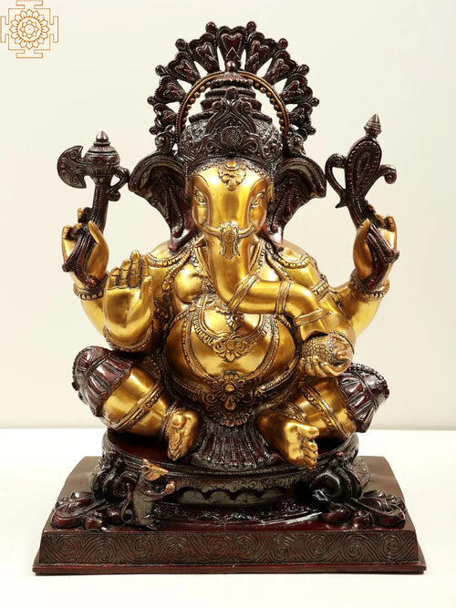 20" Four-Armed Ganesha Brass Statue Handmade Idol for Pooja