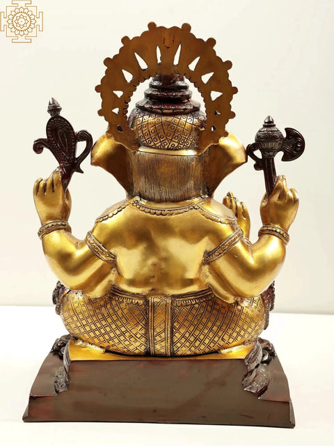 20" Four-Armed Ganesha Statue Enjoying Modak | Handmade Brass Idol | Made in India