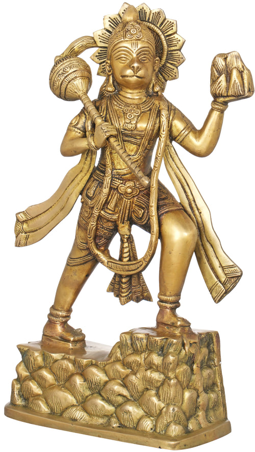 14" Lord Hanuman Brass Statue Handmade