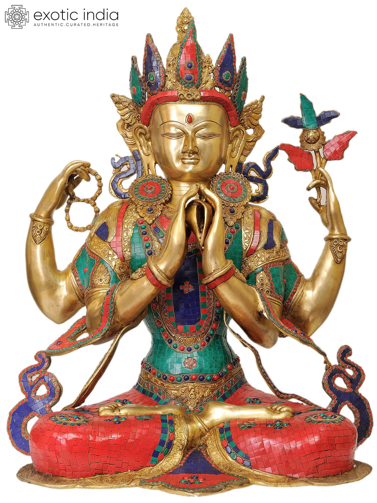 31" Large Size Chenrezig (Shadakshari Lokeshvara) in Brass | Tibetan Buddhist Deity Idol