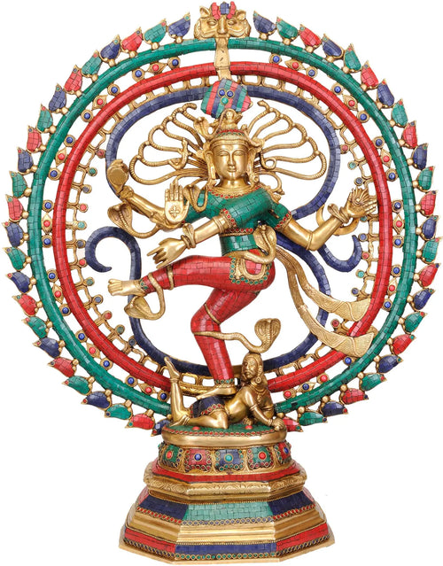 30" Large Brass Nataraja Inlay Statue Handmade