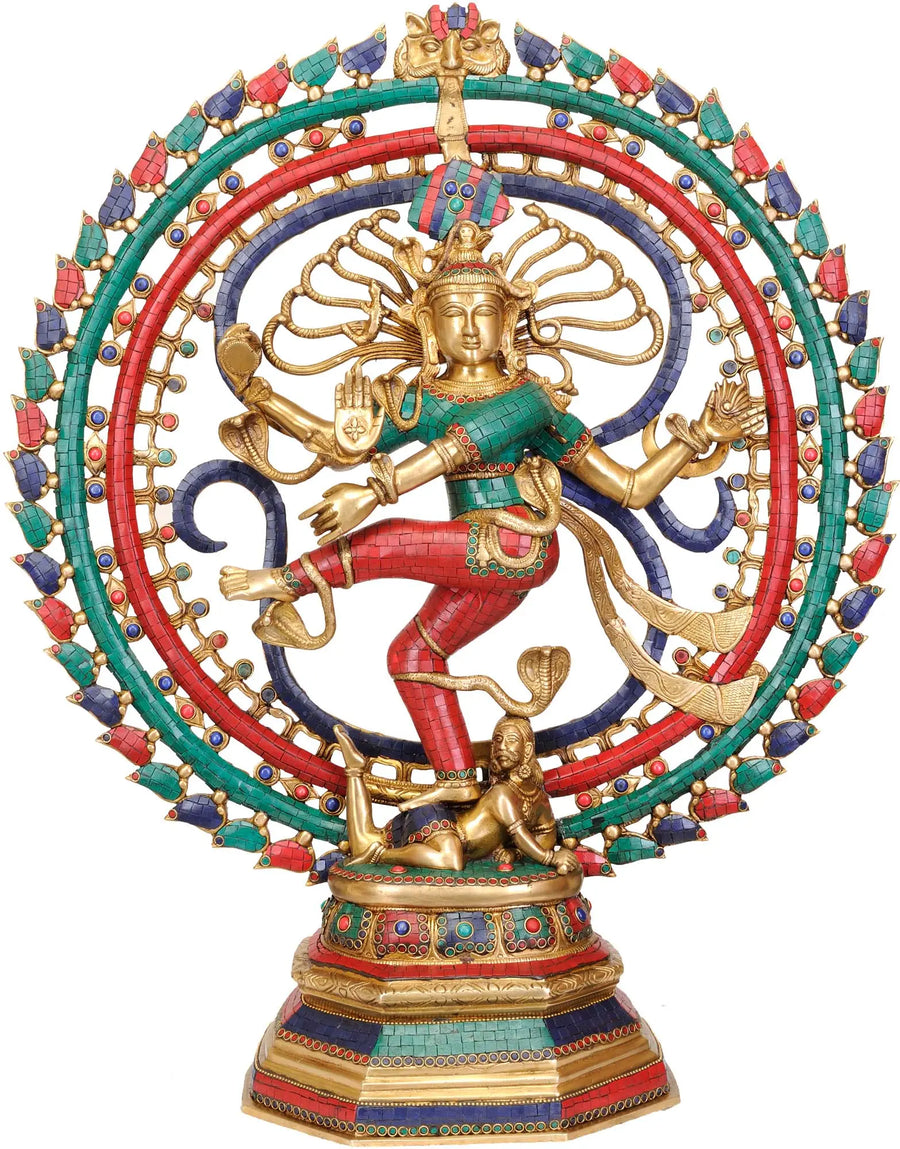 30" Large Brass Nataraja Inlay Statue Handmade