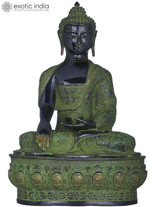 21" Lord Buddha Bhumisparsha Mudra Brass Statue with Auspicious Symbols