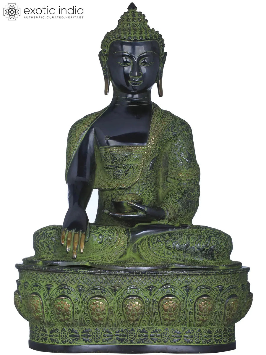 21" Lord Buddha Bhumisparsha Mudra Brass Statue with Auspicious Symbols