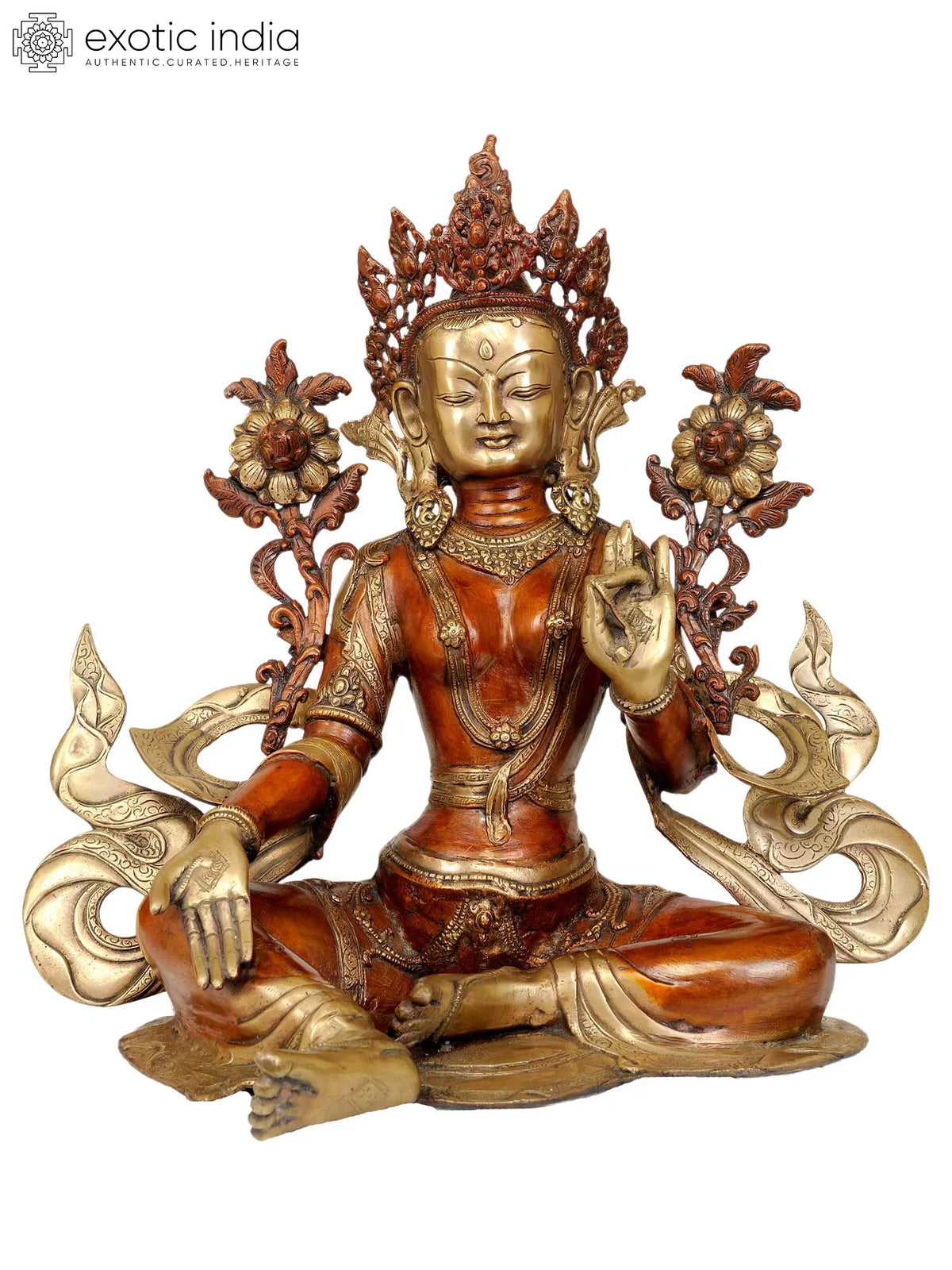 19" Tibetan Buddhist Saviour Goddess Green Tara In Brass | Handmade | Made In India