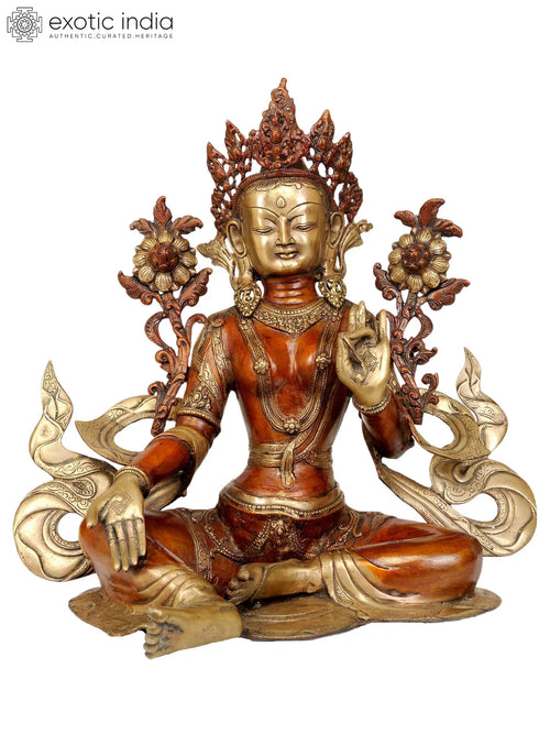 19" Green Tara Brass Statue Handmade Buddhist Goddess Idol