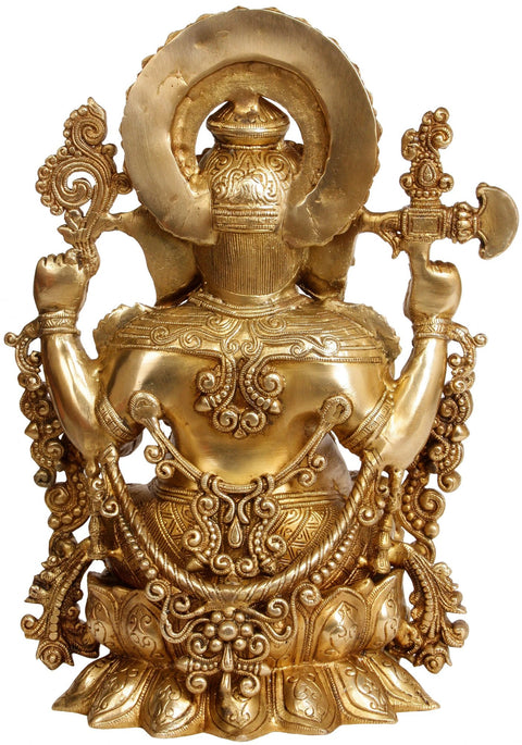 16" Lord Ganesha Statue Granting Abhaya in Brass | Handmade Idols | Made in India