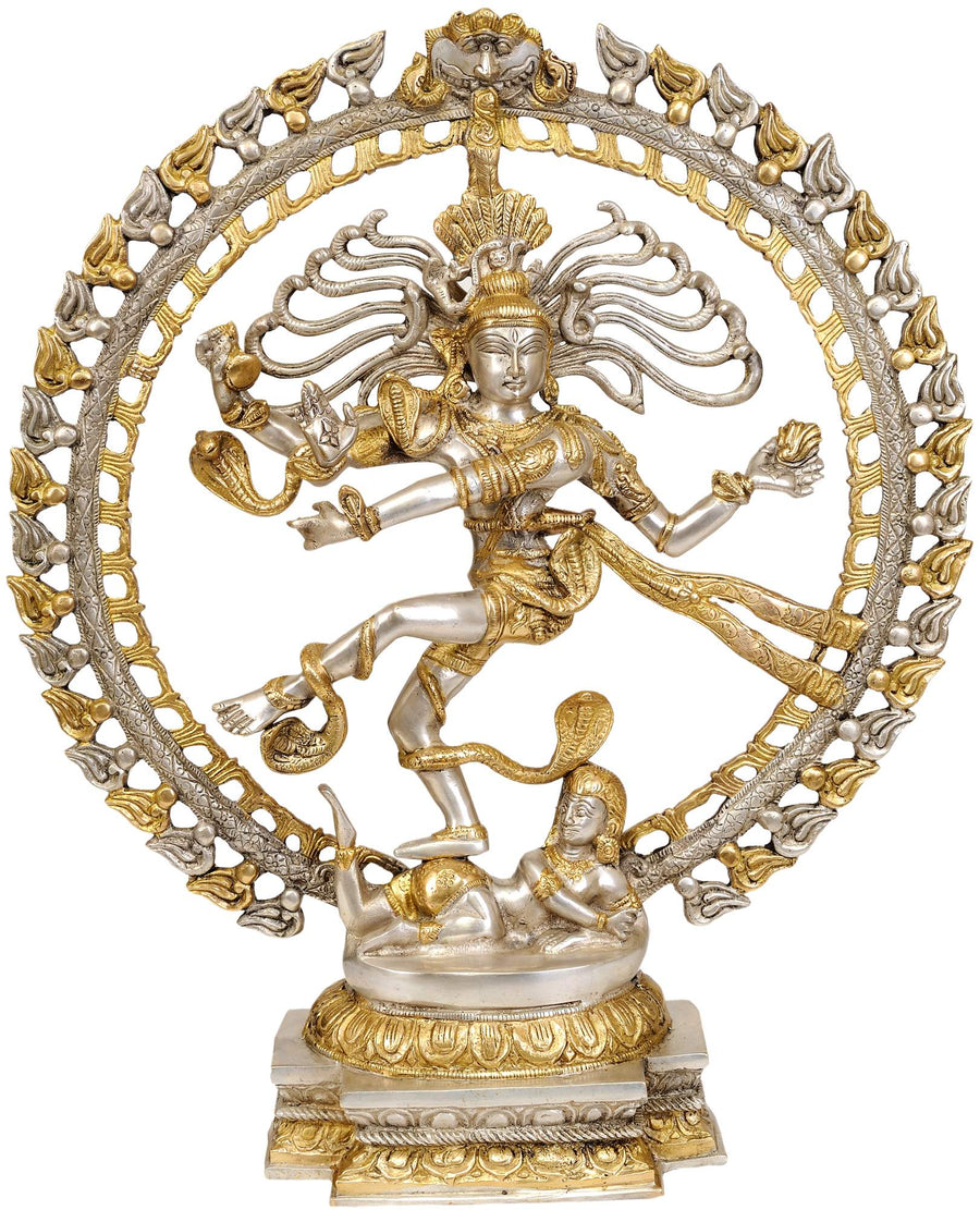 20" Handmade Nataraja Brass Statue with Golden and Silver Finish