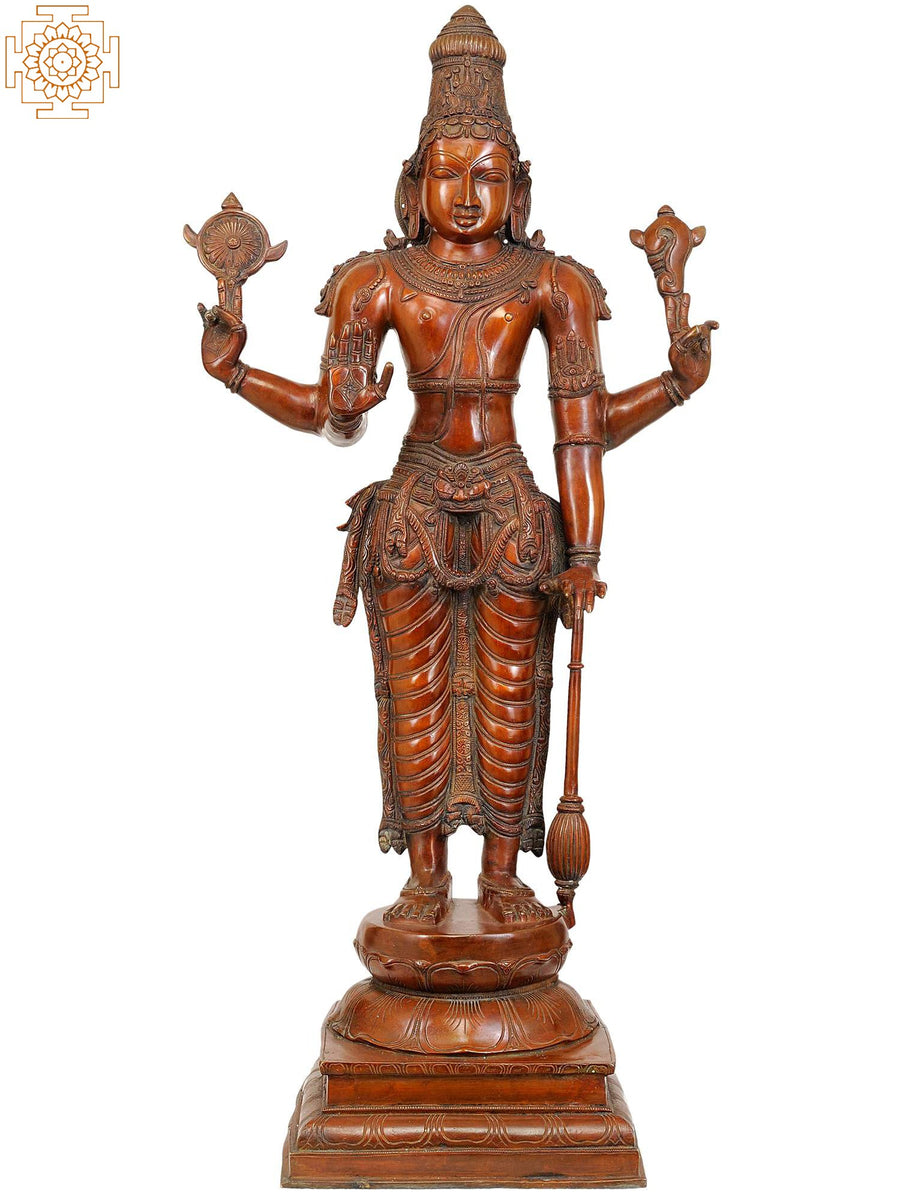 37" Large Sthanaka Vishnu Brass Statue Handmade
