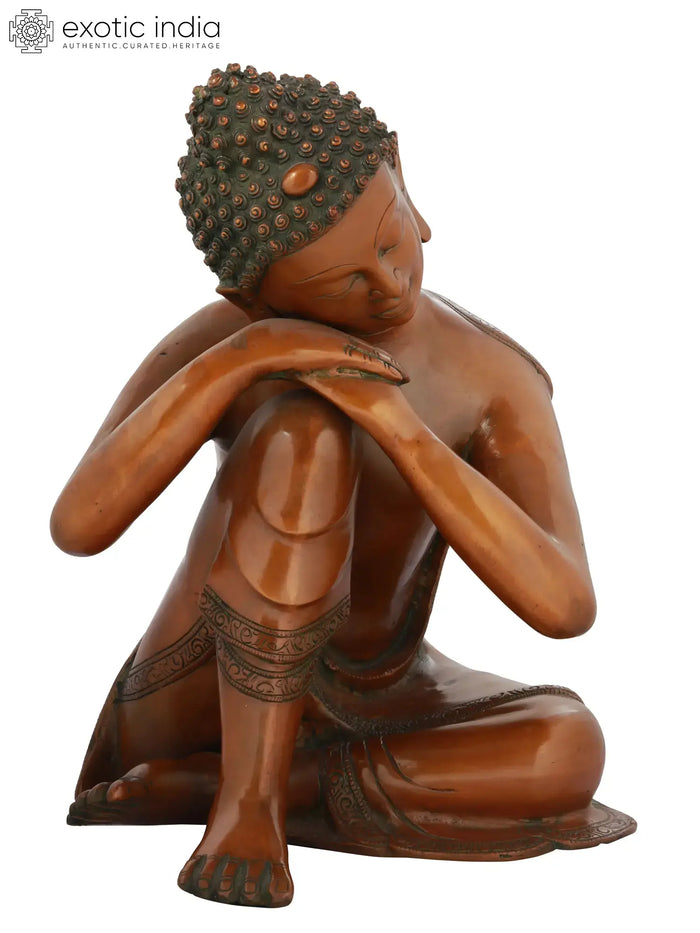 13" Thinking Buddha Handmade Brass Statue for Home Decor
