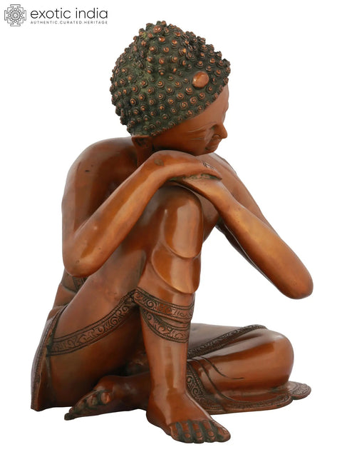 13" Thinking Buddha Brass Statue | Handmade Brass Figurine | Made in India