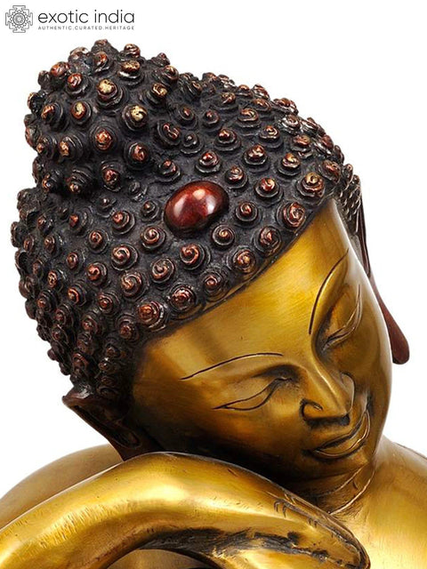 13" Thinking Buddha Brass Statue | Handmade Brass Figurine | Made in India