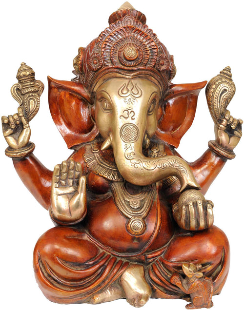 12" Handmade Brass Lord Ganesha Idol with Large Ears