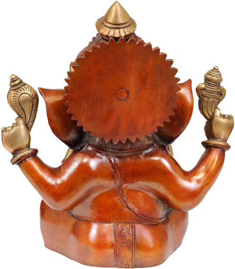 12" Lord Ganesha Idol with Large Ears | Handmade Brass Statue | Made in India