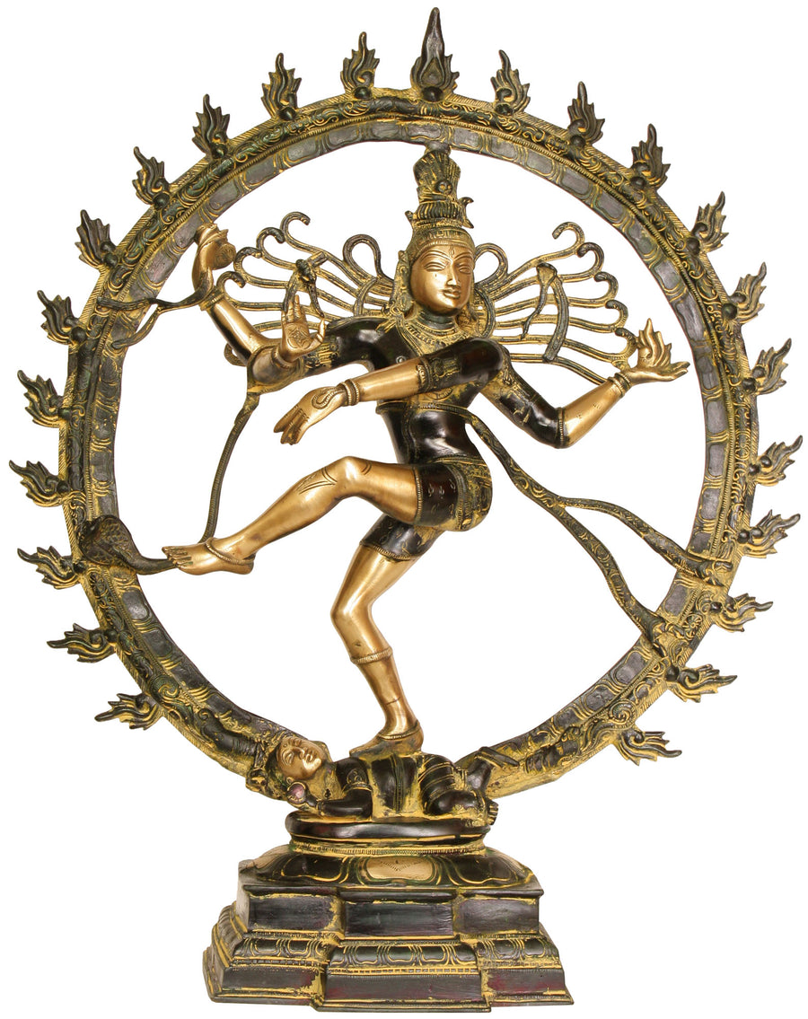 25" Nataraja Handmade Brass Statue with Green and Golden Hues