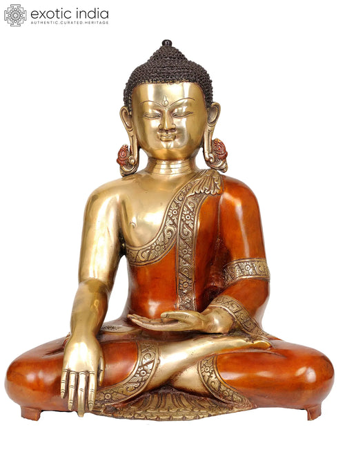14" Lord Buddha Mara Vijay Mudra Handmade Brass Statue