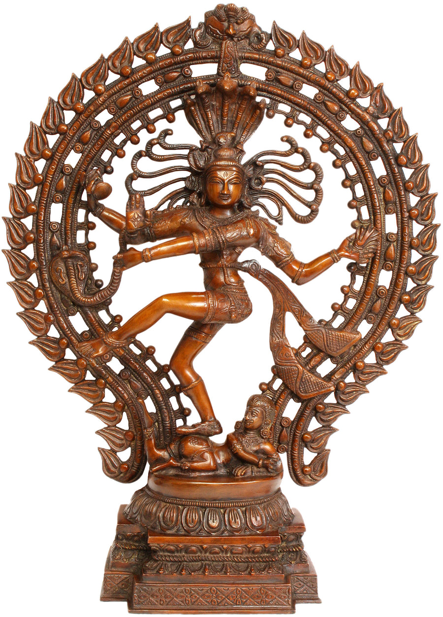 22" Handmade Lord Shiva Nataraja Brass Statue Brown Finish