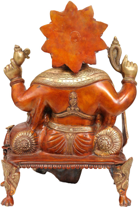 20" Enthroned Ganesha In Brass | Handmade | Made In India