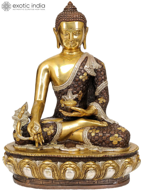 13" Medicine Buddha Handmade Brass Statue for Pooja