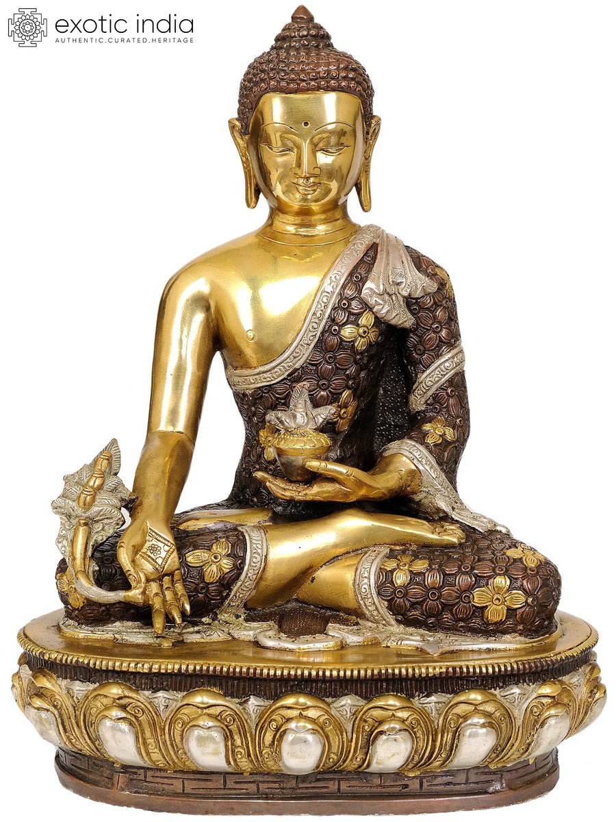 13" Medicine Buddha Handmade Brass Statue for Pooja