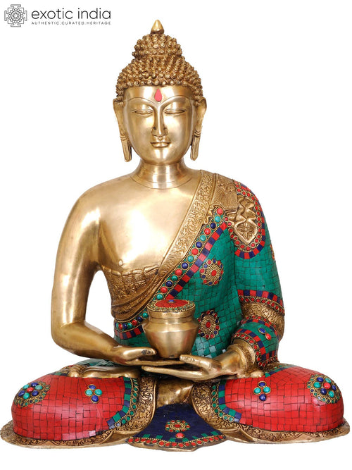 23" Lord Buddha Handmade Brass Inlay Statue