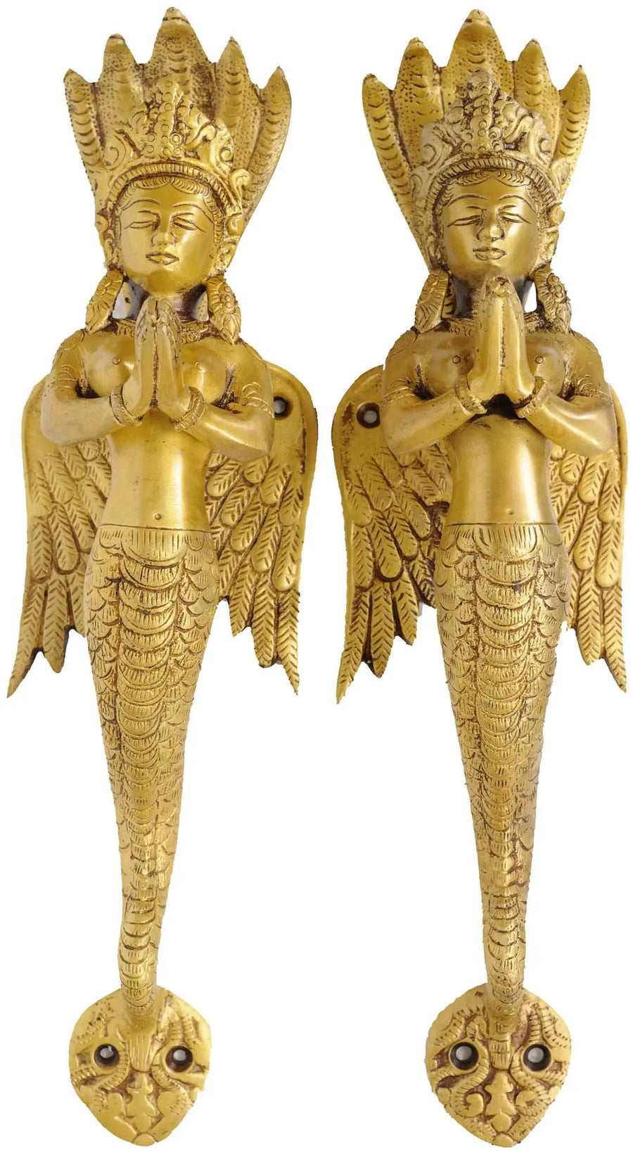 Brass Naga-Kanya Door Handles Pair for Home Decor