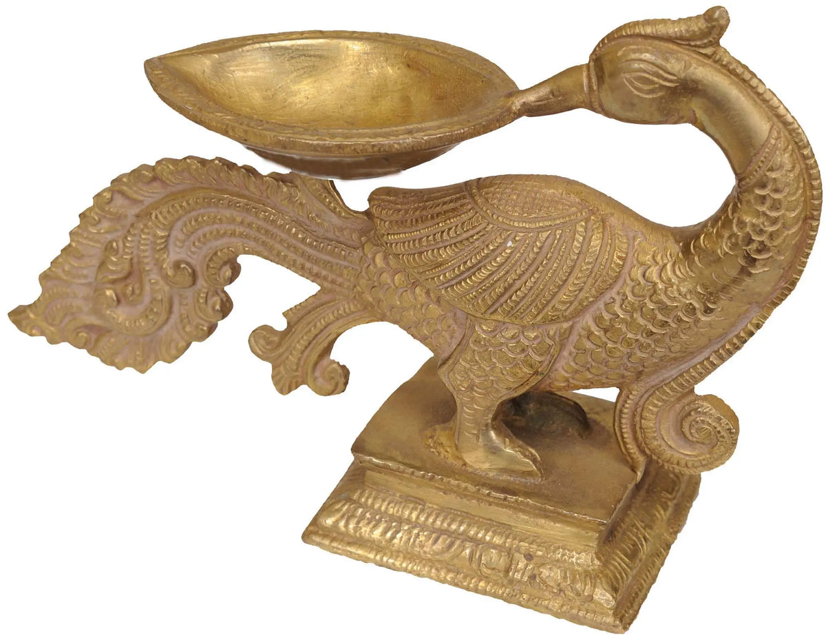 7" Peacock Puja Diya in Brass | Handmade | Made in India