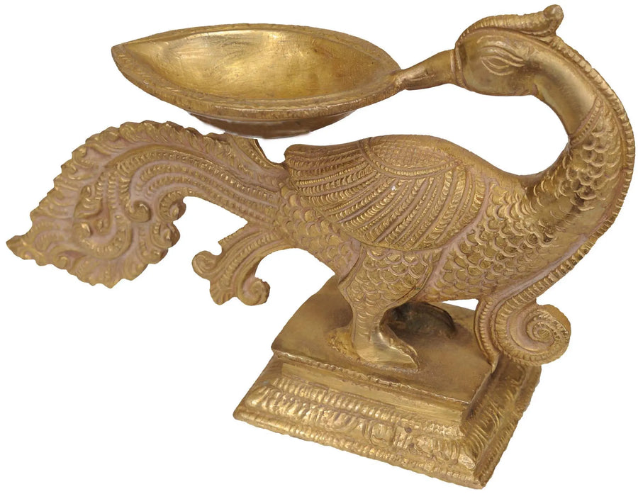 7" Brass Peacock Diya for Pooja Handmade
