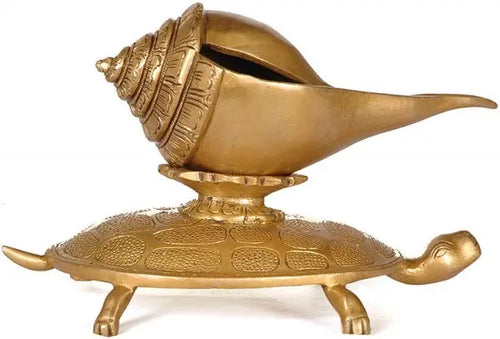 8" Brass Conch on Tortoise Handmade Statue