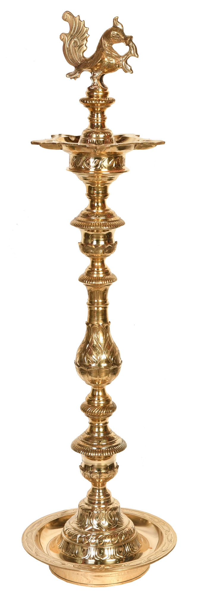 38" Handmade Brass Peacock Five-Wick Lamp with Stand
