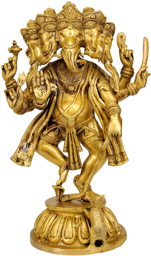 15" Pancha-Mukha Dancing Ganesha In Brass | Handmade | Made In India