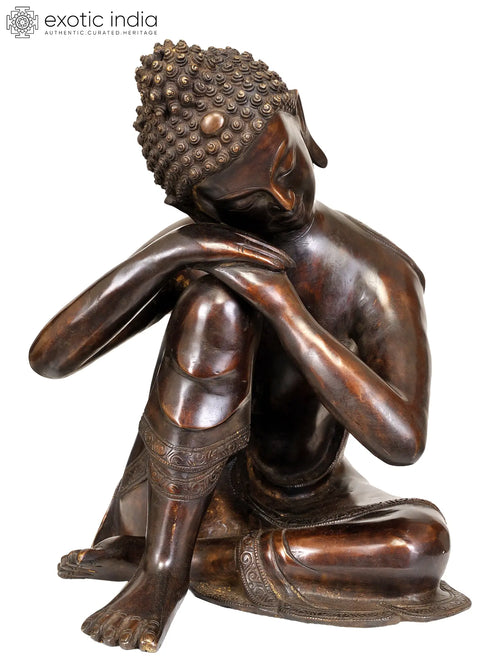 13" Thinking Buddha Brass Statue Handmade