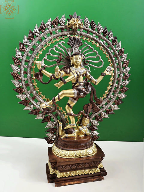 28" Lord Shiva As Nataraja In Brass | Handmade | Brown Gold | Made In India