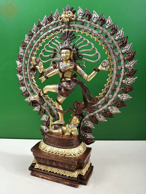 28" Lord Shiva As Nataraja In Brass | Handmade | Brown Gold | Made In India