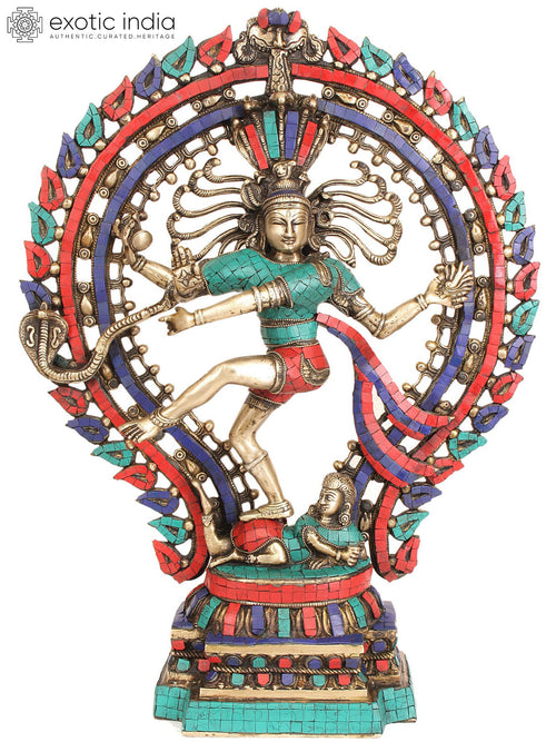 23" Nataraja Brass Statue with Inlay Handmade Home Decor