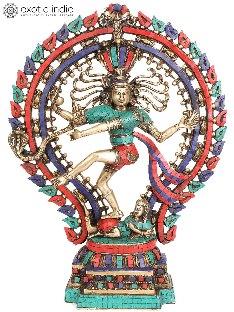 23" Nataraja Brass Statue with Inlay Handmade Home Decor