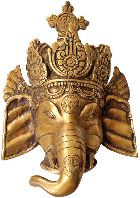 11" Ganesha Mask in Brass | Handmade | Made in India