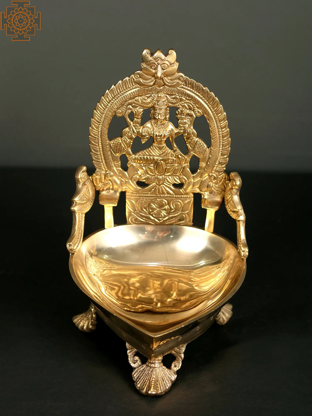 8" Brass Goddess Gajalakshmi Oil Lamp