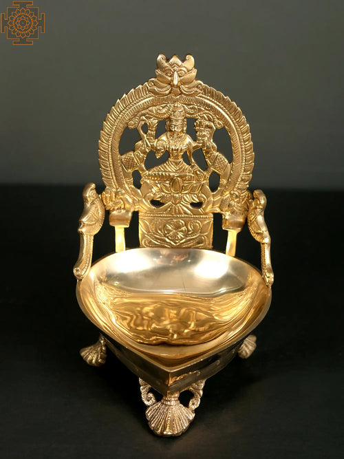 8" Brass Gajalakshmi Oil Lamp Idol for Pooja