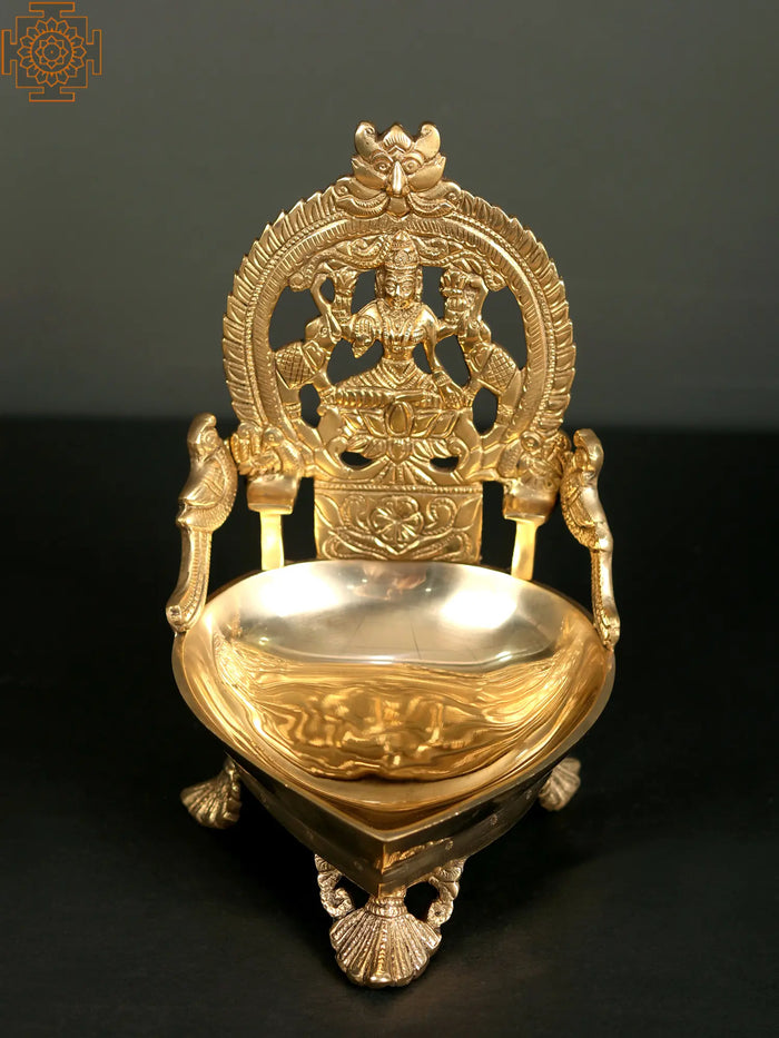 8" Brass Goddess Gajalakshmi Oil Lamp